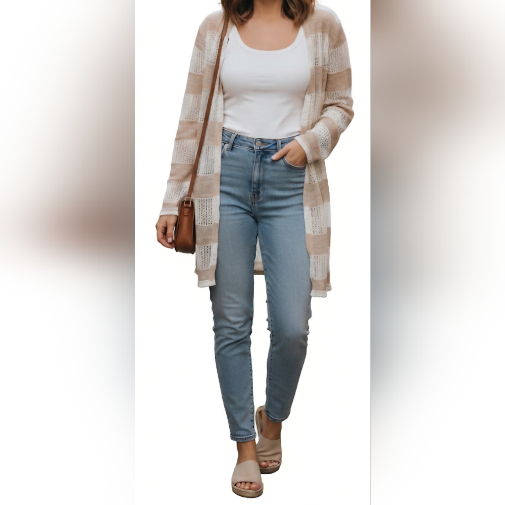 Striped Beige and White Women's Sweater